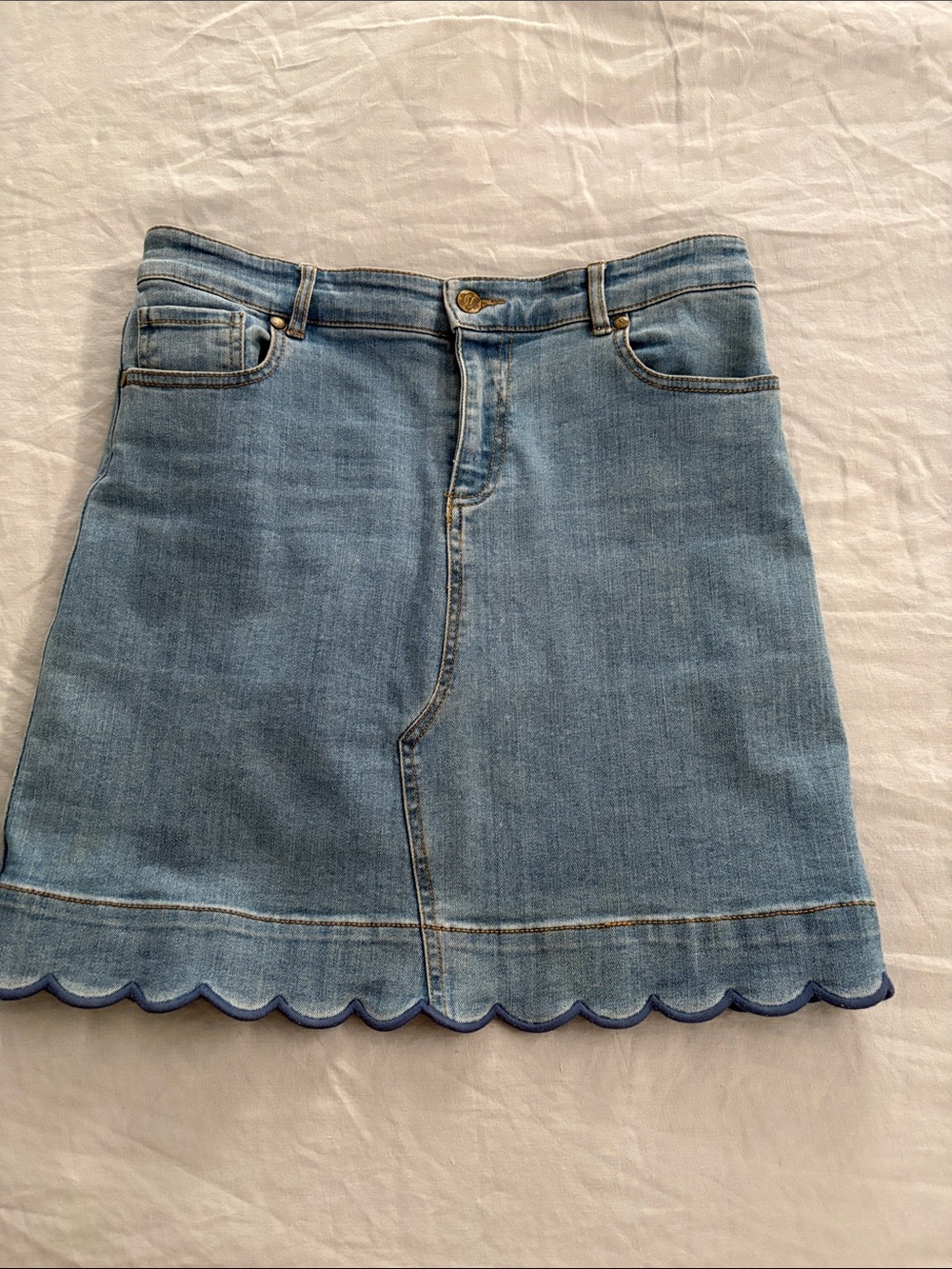 Draper James Light Blue Denim Scallop-Hem Mini Skirt